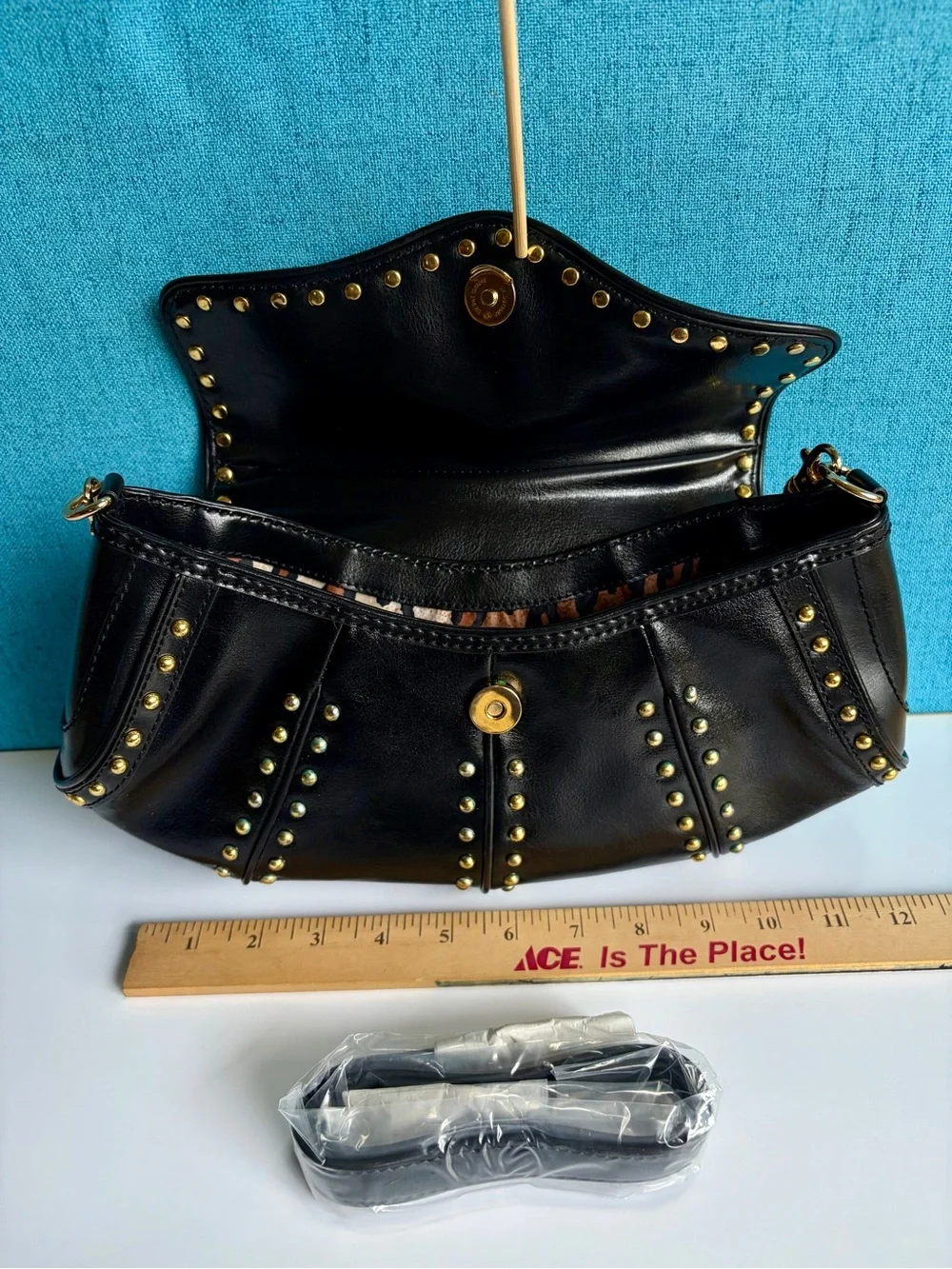 Maxx New York Black Shoulder Bag with Gold Studs & Chain Strap